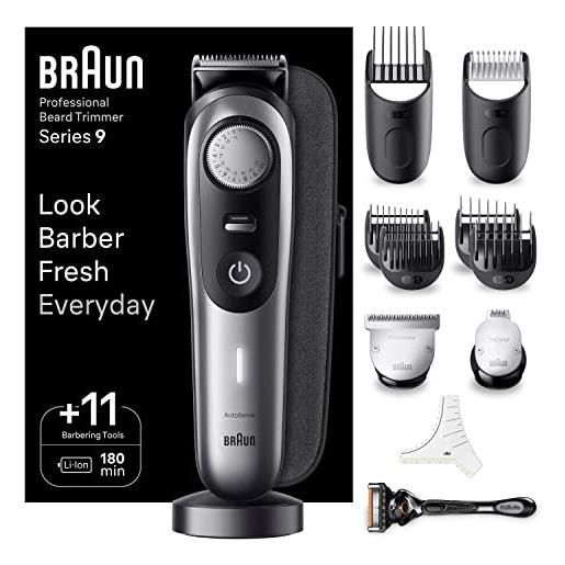 Braun series 9 rasoio elettrico barba con lama barba problade e strumenti professionali, regolabarba uomo 40 lunghezze, base di ricarica e custodia esclusiva, idea regalo, bt9440 grigio