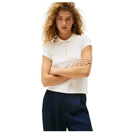 Tommy Hilfiger donna maglietta polo maniche corte gold button slim elasticizzata, bianco (ivory silk), m