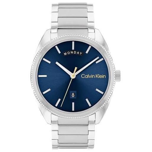 Calvin Klein orologio analogico al quarzo da uomo collezione progress con cinturino in acciaio inossidabile argentato - 25200446
