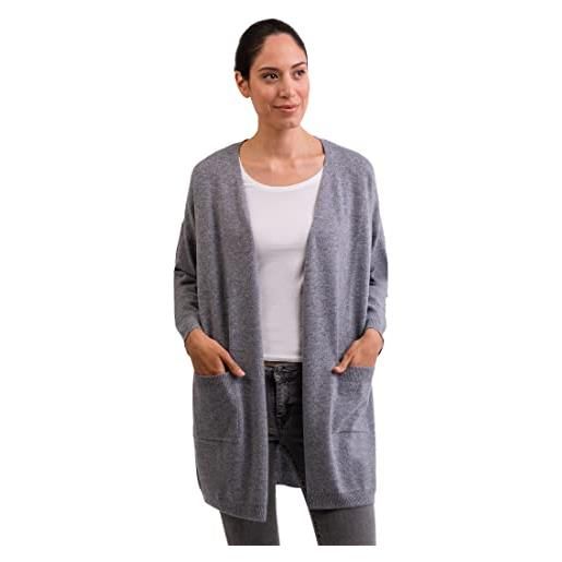 CASH-MERE.CH 100% cashmere cardigan da donna lungo taglio dritto | cardigan lungo a 2 fili, grigio. , l