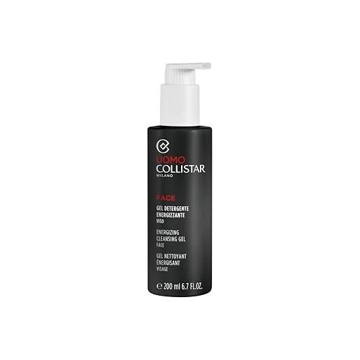 Collistar gel detergente viso uomo energizzante, pulisce, tonifica, rivitalizza, per tutti i tipi di pelle, anche sensibile, elimina grigiore e colorito spento, 200 ml