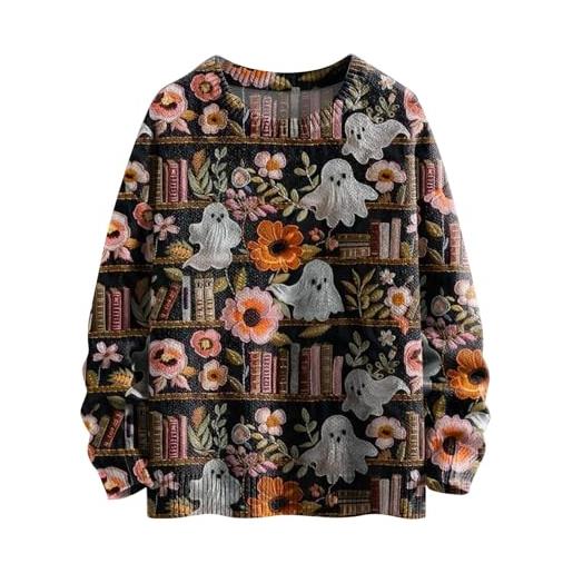 Felpa Donna Halloween Con Zucca Simpatica | Maniche Lunghe, Scollo Tondo, Casual Pullover - 3