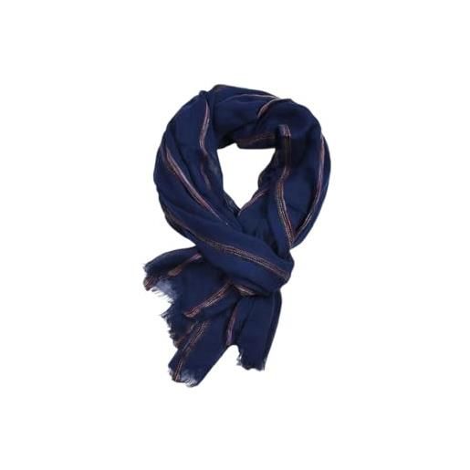 Generic scialle a righe in cotone e lino da uomo sciarpe calde nappe corte accessori maschili scialle pashmina, blu navy, taglia unica