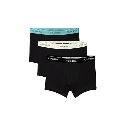Calvin Klein icon - boxer in cotone elasticizzato, colore nero con fascia multicolore, confezione da 3, cinturino nero/multicolore, l