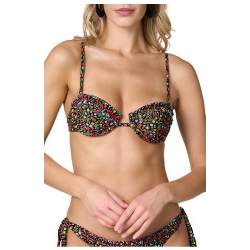 Goldenpoint donna costume da bagno wonderland - parte alta del bikini - balconette con ferretto imbottito ricamato con perline in microfibra fantasia floreale taglia 2b colore multicolor