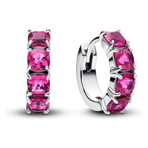 Pandora timeless 293851c02 - orecchini a cerchio in argento sterling con cristalli artificiali rosa
