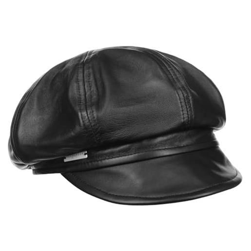 Seeberger berretto newsboy in pelle cappello baker boy cappellino da donna l (58-59 cm) - nero