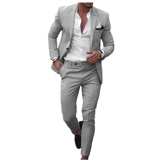 Generic completo da uomo in lino, 2 pezzi, adatto per matrimoni, riunioni di lavoro, elegante e confortevole, giacca e pantaloni da uomo, blu cielo, m