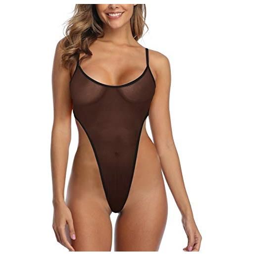 SHERRYLO see through monokini sheer one piece swimsuit high cut mesh transparent costumi da bagno donna swimwear