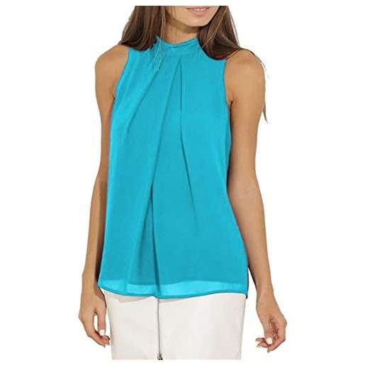 YMING donna canottiere fluide in chiffon tuniche sexy da lavoro camicia in chiffon senza maniche tunica cielo blu 3xl