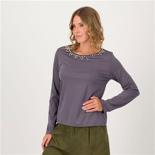 Enjoy maglia girocollo con castoni applicati a maniche lunghe