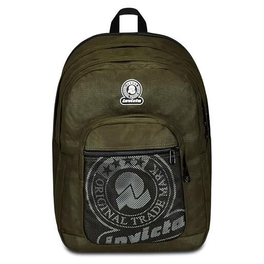 Invicta zaino scuola dial full space solid, verde, doppio scomparto con fascia estensibile, porta pc e porta borraccia, organizer, zaino viaggio