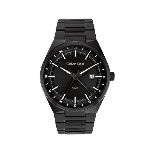 Calvin Klein orologio con movimento quarzo a tre lancette e calendario da uomo collezione distinguish con cinturino in acciaio inossidabile nero - 25200490