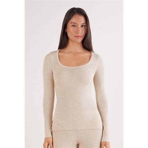 Intimissimi maglia manica lunga modal ultralight con cashmere scollo madonna beige