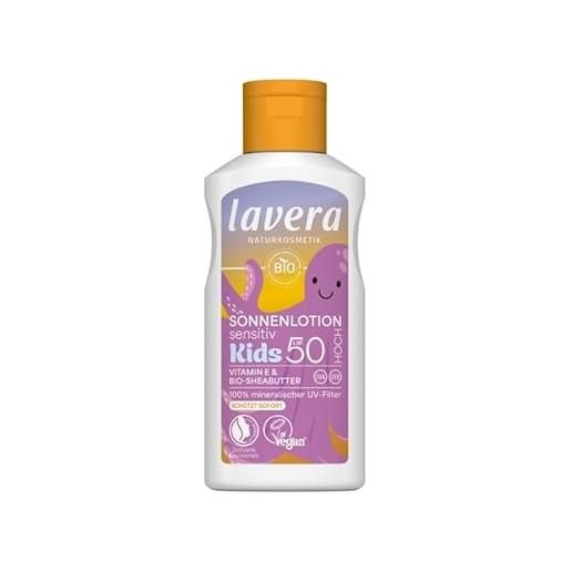 lavera lozione solare sensitiv kids spf 50 - crema solare per bambini - senza filtro uv chimico - per pelli sensibili - impermeabile - vegano - cosmetici naturali - 100 ml
