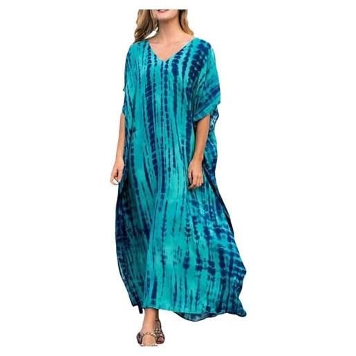 Generisch abito per ospiti di nozze, caftani da donna, taglie forti, casual, con scollo a v, lungo, morbido, maxi abito da spiaggia estivo, tunica da donna, nero, blu, taglia unica