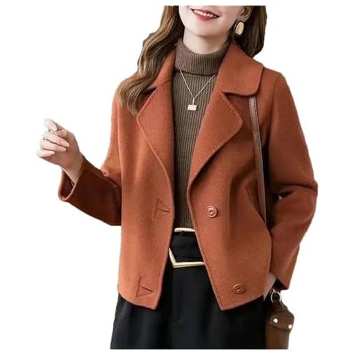 Yancremio giacca da donna in tweed con risvolto moda autunno e inverno sciolto giacca corta in tweed elegante business casual caldo cappotto antivento (arancione, xl)