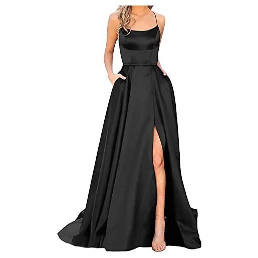 Generic abito da sera di grandi dimensioni, da donna, sexy, senza spalline, abito in raso con spacco lungo, con spalline e spaghetti chic, elegante, gala, promozione, abito da cocktail, matrimonio, cerimonia, 