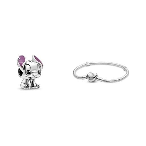 Pandora 798844c01 perlina disney stitch. & bracciale 590719-17 chiusura a cuore a momenti