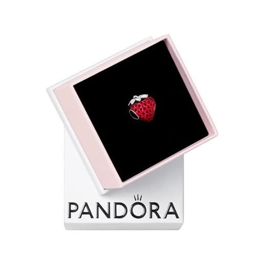 PANDORA ciondolo moments a forma di fragola in argento sterling con smalto rosso trasparente