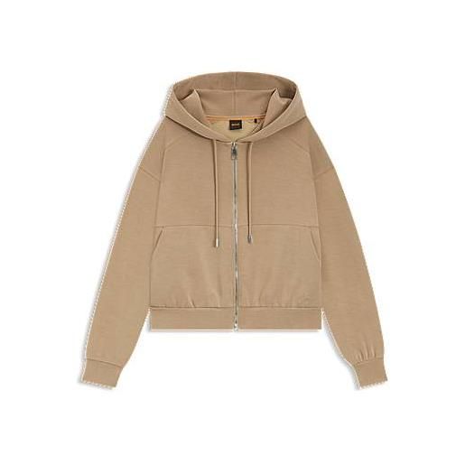 BOSS felpa oversize con cappuccio, zip e logo ricamato, beige