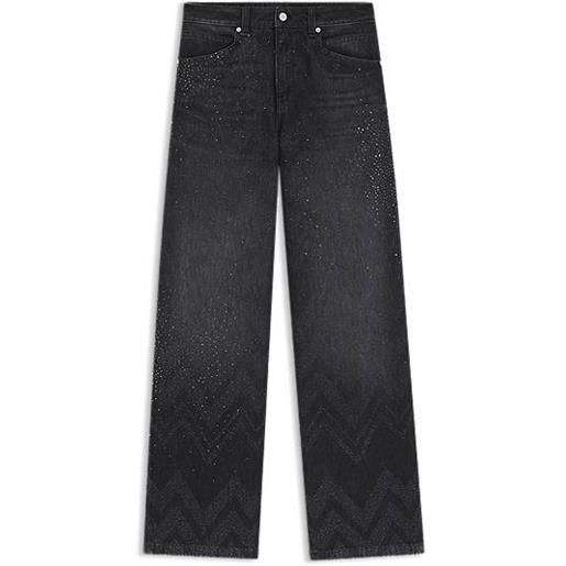 BOSS jeans a gamba larga in denim nero con cristalli, nero