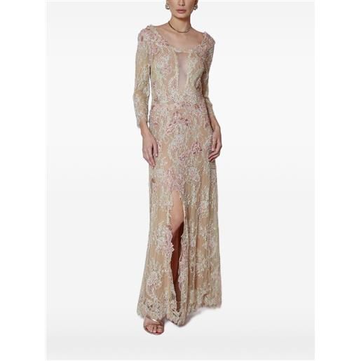 Lethicia Bronstein abito lungo con ricamo - toni neutri