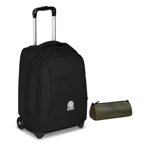 Invicta trolley scuola fisso new benin solid, nero, 2 in 1, doppio uso, trolley e zaino, zaino scuola viaggio, ragazzo e ragazza + bustina invicta logo
