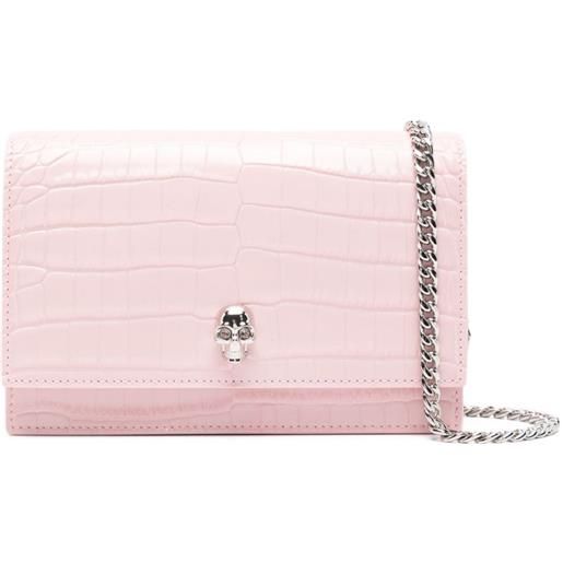 Alexander McQueen borsa mini effetto coccodrillo con teschio - rosa