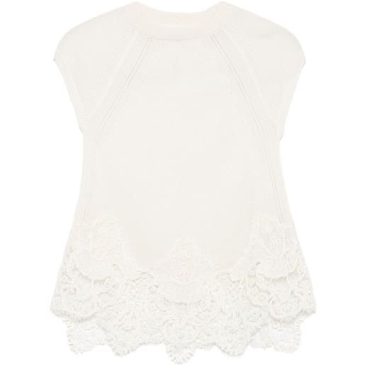 Ermanno Scervino top in maglia con rifiniture in pizzo - bianco