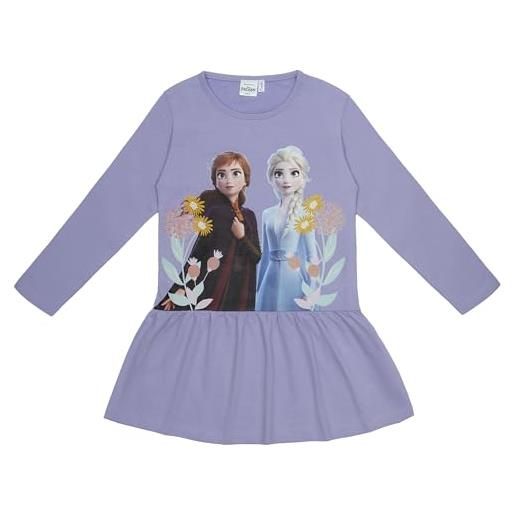SUN CITY disney frozen - vestito da bambina a maniche lunghe, in cotone, motivo anna ed elsa, taglia 3-8 anni, lilla. , 122 cm