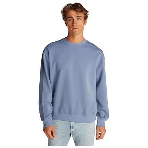 Calvin Klein uomo felpa logo tape crew neck relaxed fit, blu (tempest), l