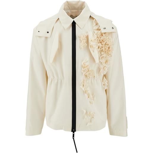 Coccinelle parka vitto con applicazione a fiori - bianco