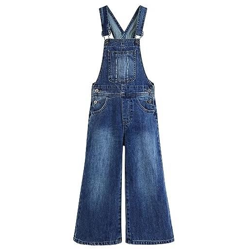 KIDSCOOL SPACE salopette in denim slim fit per bambine, salopette in jeans a gamba larga per bambine pantaloni, blu medio, 11-12 anni