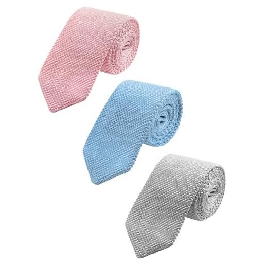 WANYING 3 × uomo 7cm 2,75 cravatta ristretto lavorata a maglia skinny stretta sottile cravatta a maglia stile retrò vintage sporty casual business da lavoro basic - 3 × rosa scuro grigio chiaro blu chiaro