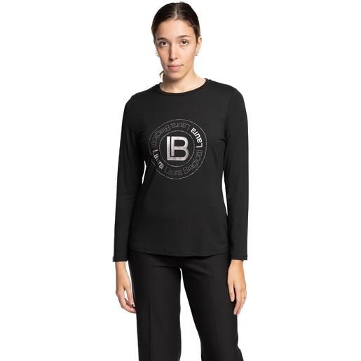 Laura Biagiotti maglia in maglina a maniche lunghe con logo in strass laura biagiotti lb24i1566
