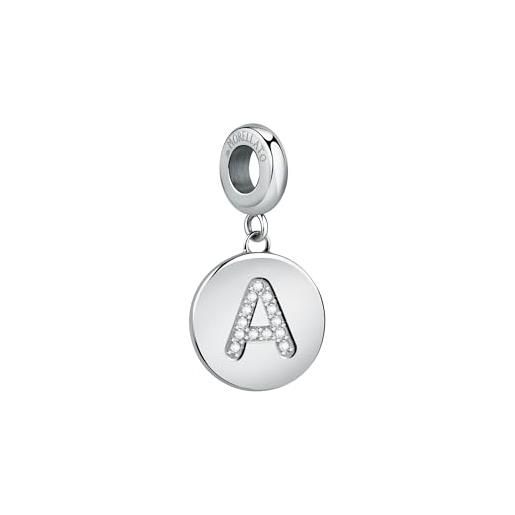 Morellato charm donna in acciaio, cristalli, lettere alfabeto, collezione drops, per collane e bracciali