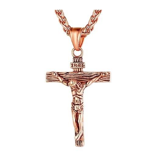 Ciondolo Croce In Oro Giallo 18kt 750 - Pendente Smussato Con Ges&ugrave; Cristo Per Uomo, Donna E Bambini | PEGASO GIOIELLI