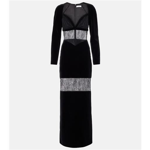 Nina Ricci abito lungo in velluto e pizzo