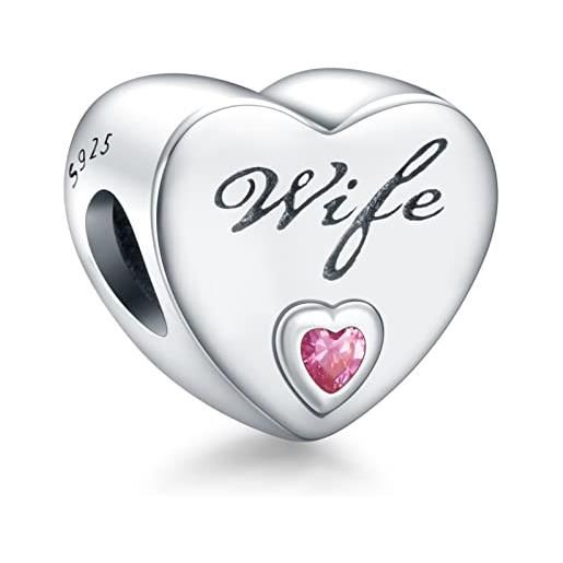 Doyafer moglie's 925 argento charms 5a zircon a forma di cuore charm gioielli adatto braccialetti da donna collane per la famiglia