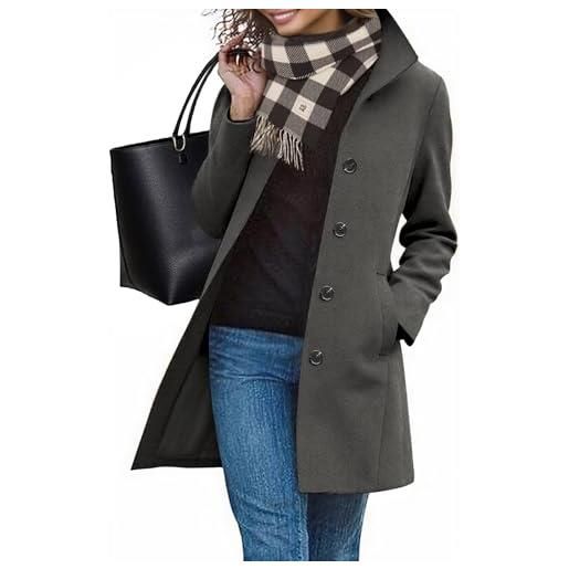 RITOSTA cappotto donna invernale elegante lungo cappotti autunno caldo giacca casual di moda giubbotto da collo trench coat con bottoni(khaki, s)