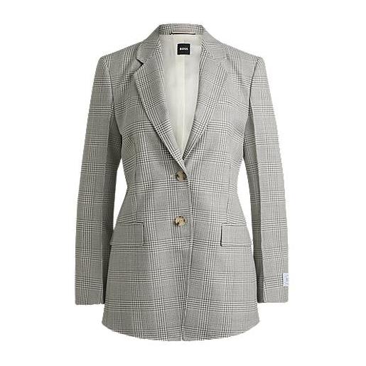 BOSS giacca regular fit in crêpe di lana vergine a quadri, grigio a motivi