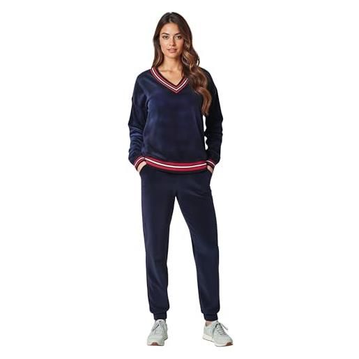Vivisence donna completo felpa pantaloni scollo v confortevole casual 9201, blu scuro, 44