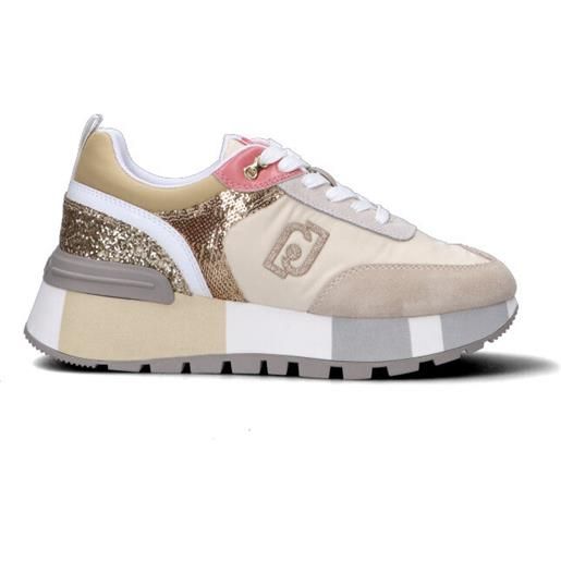 LIU JO sneaker donna beige/bianca/oro/salmone in suede