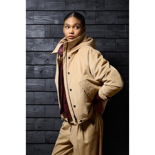 Woolrich donna giacca in velluto a coste a tre strati con cappuccio beige taglia xxs
