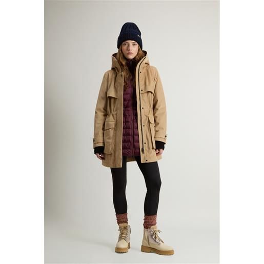 Woolrich donna parka 3 in 1 in velluto a coste a tre strati beige taglia xs