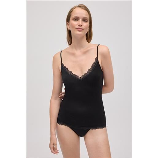 Ysabel Mora canottiera nera con spalline in bambù