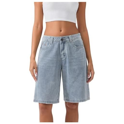 LYSINK pantaloncini estivi da donna in denim a vita bassa gamba larga lunghezza al ginocchio larghi jeans bermuda con tasche jorts casual, 05 blu chiaro, m