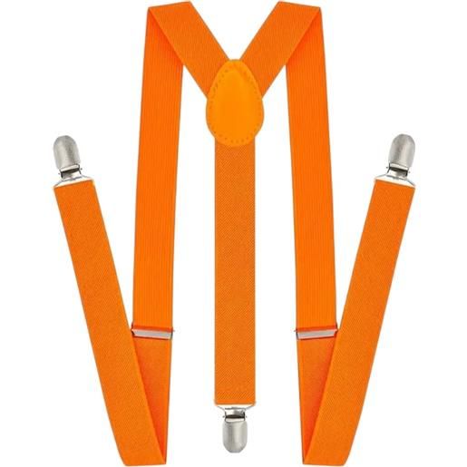 Malu Shoes bretelle da uomo regolabili arancione elastiche con clip in metallo forma a x extra forte moda