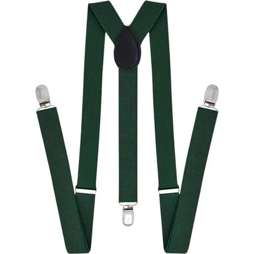 Malu Shoes bretelle da uomo regolabili verde bosco elastiche con clip in metallo forma a x extra forte moda